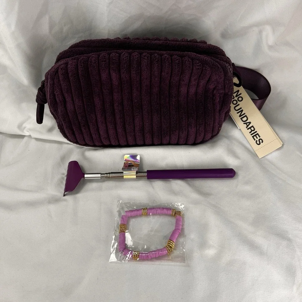 No Boundaries Fanny Pack Sling Bag Dark Amethyst New Faux Fur Shearling Ribbed